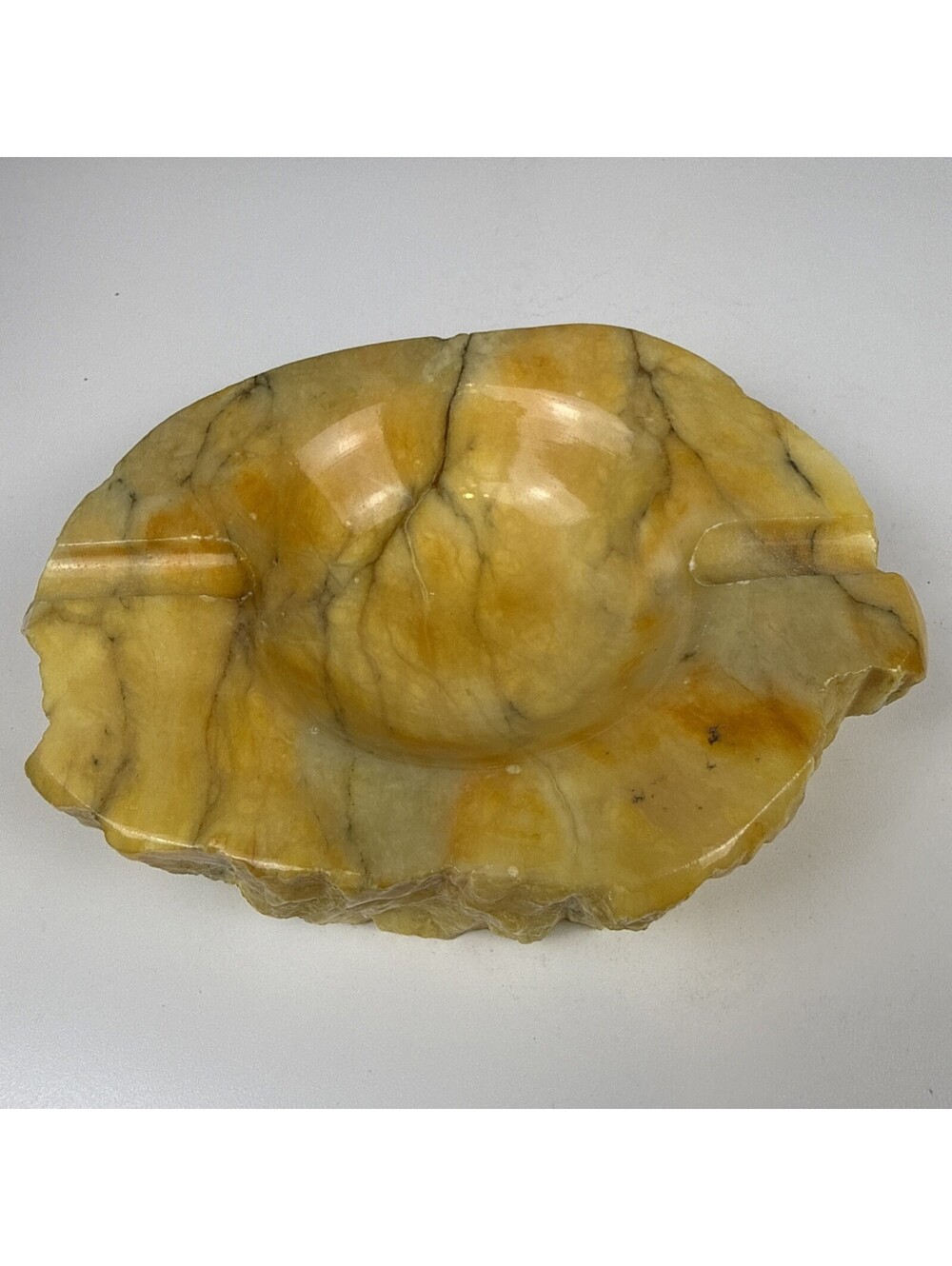 Alabaster Marble Ashtray Made in Italy Yellow Onyx Stone Raw Chiseled Vintage
